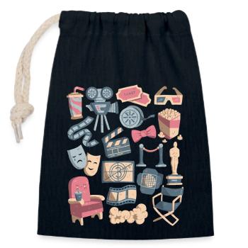 Cinema - Movies, Screen, Popcorn - Closable cotton gift bag (14x20cm) - navy - Front