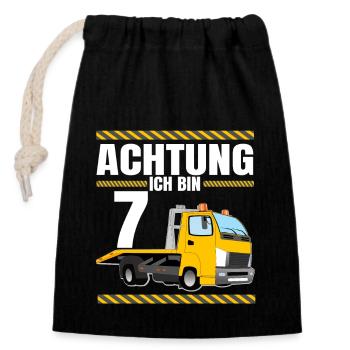 Achtung Ich Bin 7 Jahre Geburtstag Abschleppwagen - Verschließbarer Geschenkbeutel aus Baumwolle (14x20cm) - Schwarz - Vorne
