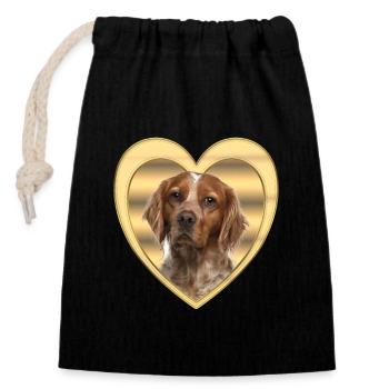Epagneul Breton - Amoureux des chiens - Cœur de chien - Sac cadeau en coton avec cordon (14 x 20 cm) - noir - Devant
