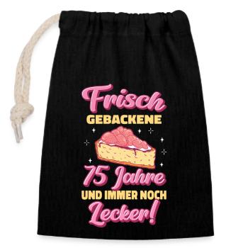 Geschenk 75 Jahre Geburtstagskind - Verschließbarer Geschenkbeutel aus Baumwolle (14x20cm) - Schwarz - Vorne