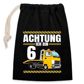Achtung Ich Bin 6 Jahre Geburtstag Abschleppwagen - Verschließbarer Geschenkbeutel aus Baumwolle (14x20cm) - Schwarz - Vorne