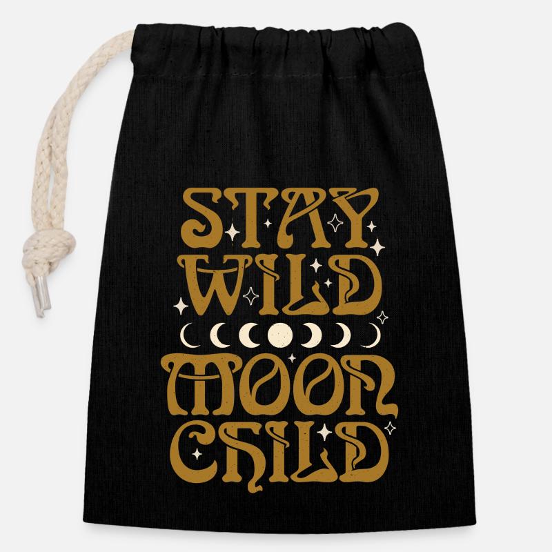 Stay Wild Moon Child - Verschließbarer Geschenkbeutel aus Baumwolle (14x20cm) - Schwarz