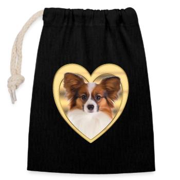 Papillon - Hundeliebhaber - Hunde Herz - Verschließbarer Geschenkbeutel aus Baumwolle (14x20cm) - Schwarz - Vorne