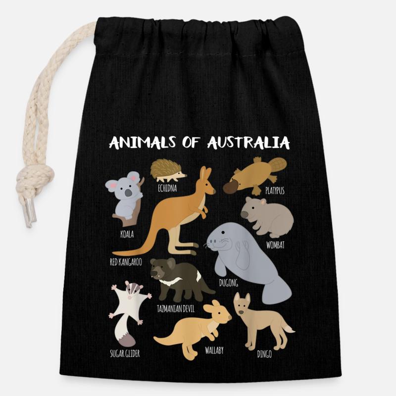 Tiere Australiens Australische Tierpädagogik - Verschließbarer Geschenkbeutel aus Baumwolle (14x20cm) - Schwarz