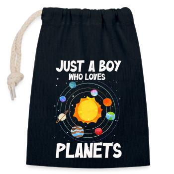 Juste un garçon qui aime les planètes du système solaire - Sac cadeau en coton avec cordon (14 x 20 cm) - bleu marine - Devant