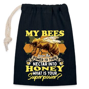 Mes abeilles transforment le nectar en miel - Sac cadeau en coton avec cordon (14 x 20 cm) - bleu marine - Devant