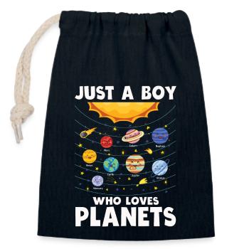Juste un garçon qui aime les planètes du système solaire - Sac cadeau en coton avec cordon (14 x 20 cm) - bleu marine - Devant