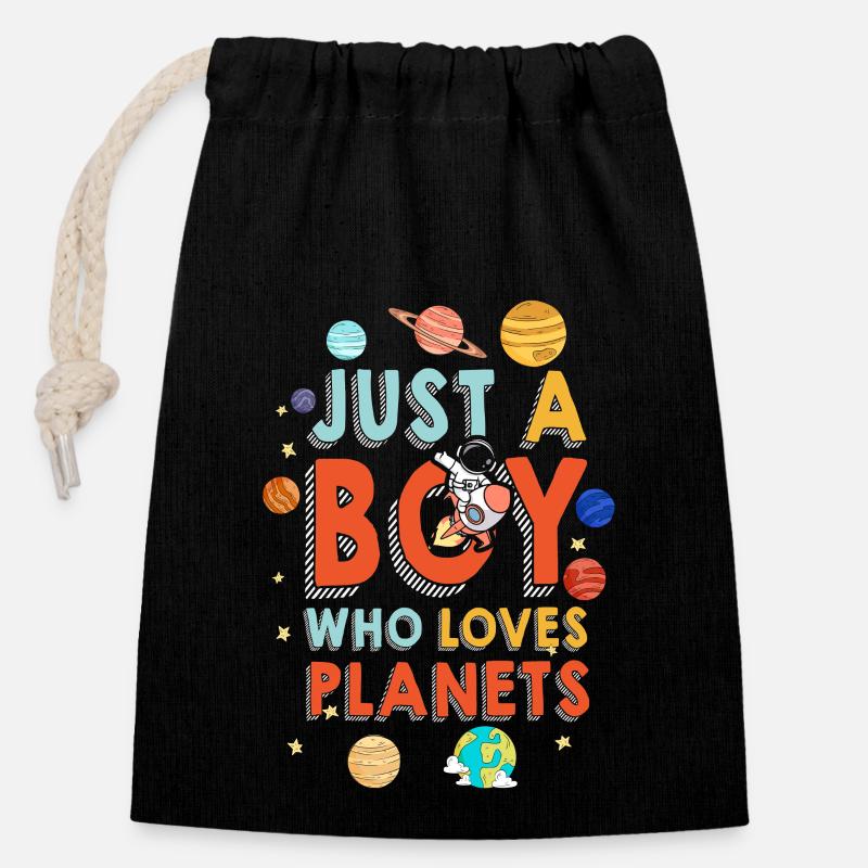 Nur ein Junge, der das Sonnensystem der Planeten liebt - Verschließbarer Geschenkbeutel aus Baumwolle (14x20cm) - Schwarz
