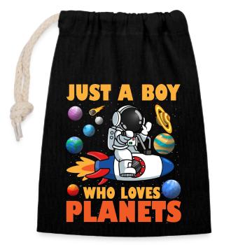 Juste un garçon qui aime les planètes du système solaire - Sac cadeau en coton avec cordon (14 x 20 cm) - noir - Devant