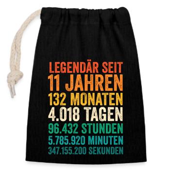 11 Jahre Elfter Geburtstag - Verschließbarer Geschenkbeutel aus Baumwolle (14x20cm) - Schwarz - Vorne