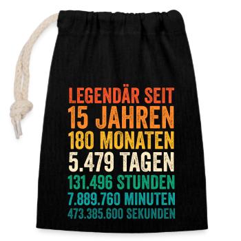 15 Jahre Fünfzehnter Geburtstag - Verschließbarer Geschenkbeutel aus Baumwolle (14x20cm) - Schwarz - Vorne