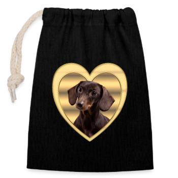 Teckel - Amoureux des chiens - Cœur de chien - Sac cadeau en coton avec cordon (14 x 20 cm) - noir - Devant