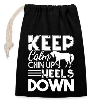 Horse Keep Calm Chin Up Heels Down Horse - Closable cotton gift bag (14x20cm) - black - Front