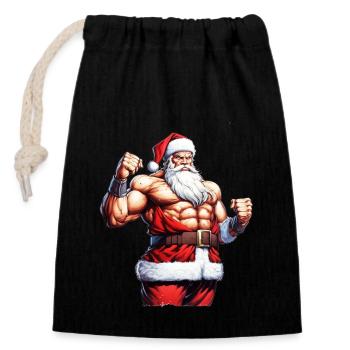 Holiday Muscle: Bodybuilder de Noël avec le Père Noël - Sac cadeau en coton avec cordon (14 x 20 cm) - noir - Devant
