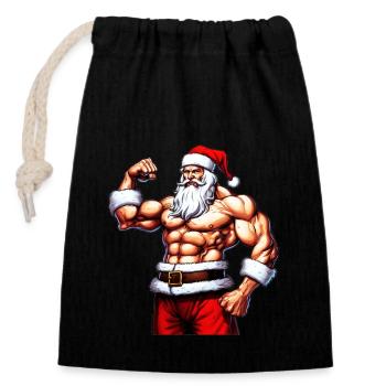 Iron Santa: Christmas Bodybuilder with Santa Weigh - Closable cotton gift bag (14x20cm) - black - Front