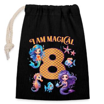 Mermaid Birthday 8 Years - Closable cotton gift bag (14x20cm) - black - Front