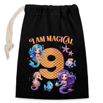 Mermaid Birthday 9 years - Closable cotton gift bag (14x20cm) - black - Front
