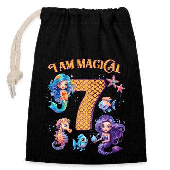 Mermaid Anniversaire 9 ans - Sac cadeau en coton avec cordon (14 x 20 cm) - noir - Devant