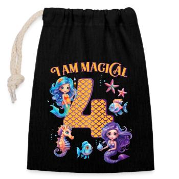 Mermaid Anniversaire 4 ans - Sac cadeau en coton avec cordon (14 x 20 cm) - noir - Devant