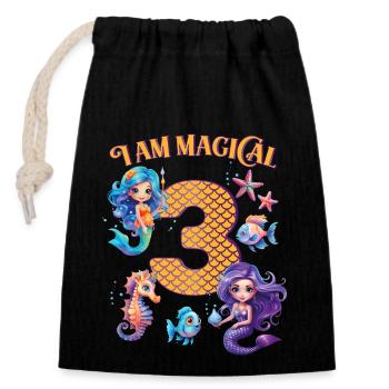 Mermaid Anniversaire 3 ans - Sac cadeau en coton avec cordon (14 x 20 cm) - noir - Devant