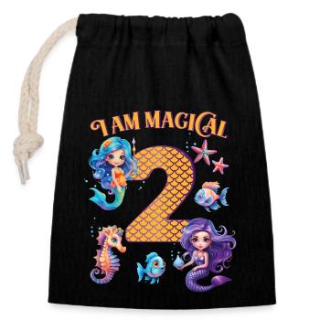 Anniversaire de la sirène 2 ans - Sac cadeau en coton avec cordon (14 x 20 cm) - noir - Devant