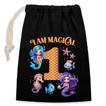 Mermaid Birthday 1 year - Closable cotton gift bag (14x20cm) - black - Front