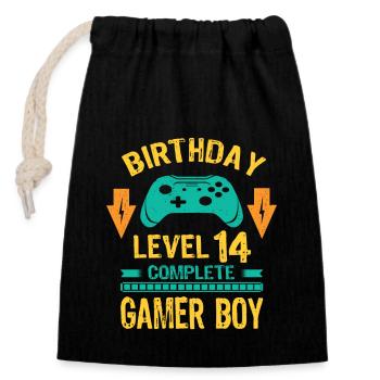 Quatorze 14 ans BDay Son Garçon Drôle de joueur 14ème 14 - Sac cadeau en coton avec cordon (14 x 20 cm) - noir - Devant