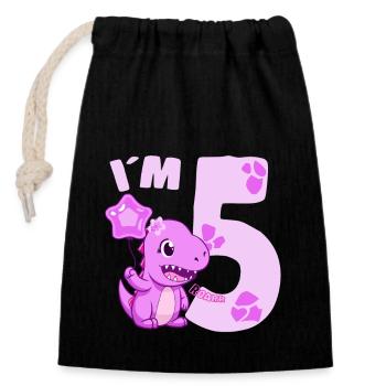 Dinosaure mignon Je suis 5 Dino Birthday Girl - Sac cadeau en coton avec cordon (14 x 20 cm) - noir - Devant
