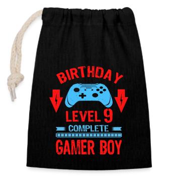 Nine 9yr BDay Son Boy Funny Gamer 9th 9 Year Old - Closable cotton gift bag (14x20cm) - black - Front