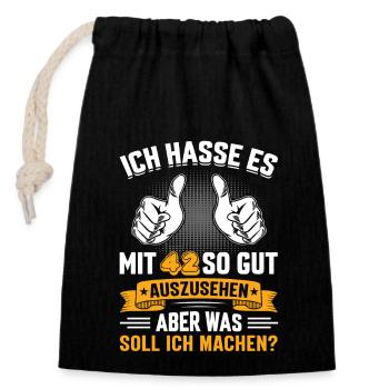 42 Geburtstag 42 Jahre 42 Lebensjahr 42 Lebenalter - Verschließbarer Geschenkbeutel aus Baumwolle (14x20cm) - Schwarz - Vorne