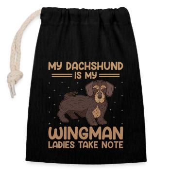 Mein Dackel ist mein Wingman-Damen Notiz Hund lo - Verschließbarer Geschenkbeutel aus Baumwolle (14x20cm) - Schwarz - Vorne