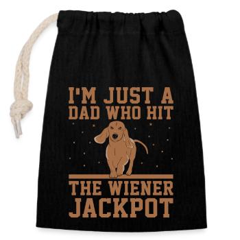 I'm Just A Dad Who Hit The Wiener Jackpot Dog Love - Closable cotton gift bag (14x20cm) - black - Front