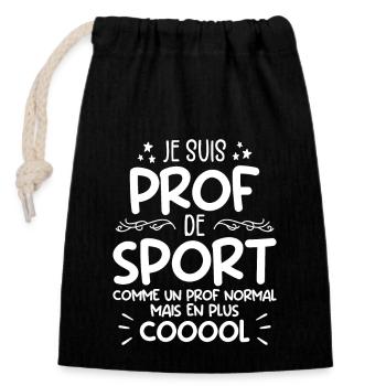 Je Suis Prof De Sport Cadeau Prof De Sport - Sac cadeau en coton avec cordon (14 x 20 cm) - noir - Devant