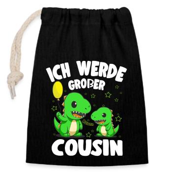 Dinos bald Großer Cousin Werde Großer Cousin - Verschließbarer Geschenkbeutel aus Baumwolle (14x20cm) - Schwarz - Vorne