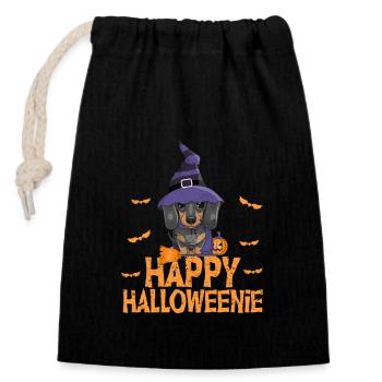 Joyeux Halloweenie teckel amoureux des chiens drôle - Sac cadeau en coton avec cordon (14 x 20 cm) - noir - Devant