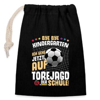 Schulkind Fußball Schulstart Geschenk Schultüte - Verschließbarer Geschenkbeutel aus Baumwolle (14x20cm) - Schwarz - Vorne