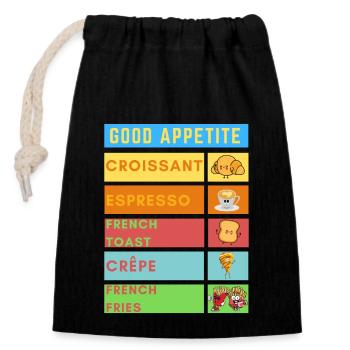 Bon appetit menu pour le petit déjeuner - Sac cadeau en coton avec cordon (14 x 20 cm) - noir - Devant