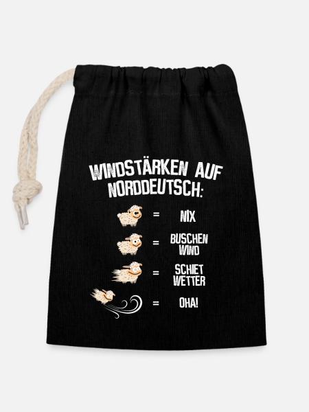 Windstärken auf Norddeutsch - Verschließbarer Geschenkbeutel aus Baumwolle (14x20cm) - Schwarz