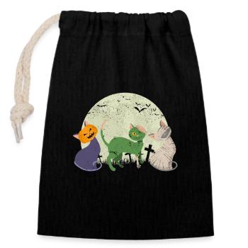 Citrouille Maman Zombie Monstre Chats Noirs - Sac cadeau en coton avec cordon (14 x 20 cm) - noir - Devant