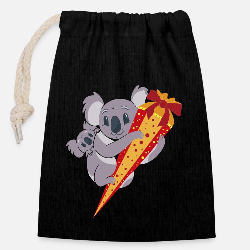 Koala Schultüte Schulanfang Schulkind ABC Schütze - Verschließbarer Geschenkbeutel aus Baumwolle (14x20cm) - Schwarz