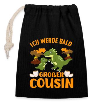 Ich Werde Großer Cousin Dinos bald Cousin - Verschließbarer Geschenkbeutel aus Baumwolle (14x20cm) - Schwarz - Vorne