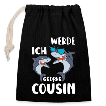 Haie bald Großer Cousin Ich Werde Großer - Verschließbarer Geschenkbeutel aus Baumwolle (14x20cm) - Schwarz - Vorne