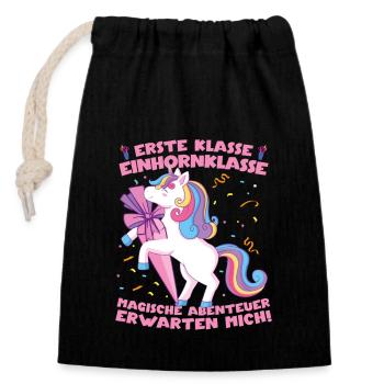 Grundschule Einhorn Mädchen - Verschließbarer Geschenkbeutel aus Baumwolle (14x20cm) - Schwarz - Vorne