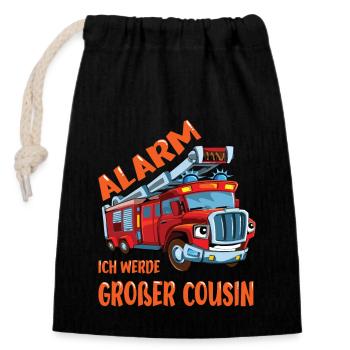 Ich Werde Großer Cousin Feuerwehr bald Cousin - Verschließbarer Geschenkbeutel aus Baumwolle (14x20cm) - Schwarz - Vorne