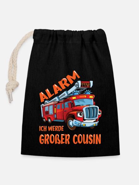 Ich Werde Großer Cousin Feuerwehr bald Cousin - Verschließbarer Geschenkbeutel aus Baumwolle (14x20cm) - Schwarz