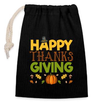 Happy Thanksgiving Day Fall Autumn Leaves - Closable cotton gift bag (14x20cm) - black - Front