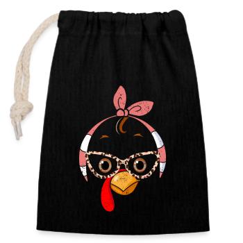 Turkey Face Leopard Print Glasses Thanksgiving - Closable cotton gift bag (14x20cm) - black - Front