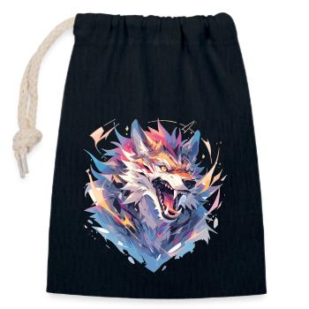 Polygone de loup - Sac cadeau en coton avec cordon (14 x 20 cm) - bleu marine - Devant