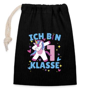 Grundschule Kindergarten Einschulung - Verschließbarer Geschenkbeutel aus Baumwolle (14x20cm) - Schwarz - Vorne
