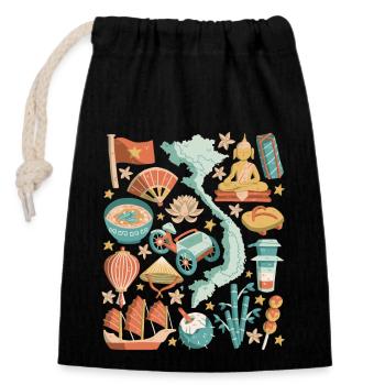 Vietnam Doodles Asia Hanoi Saigon Pho Banh Mi - Sac cadeau en coton avec cordon (14 x 20 cm) - noir - Devant
